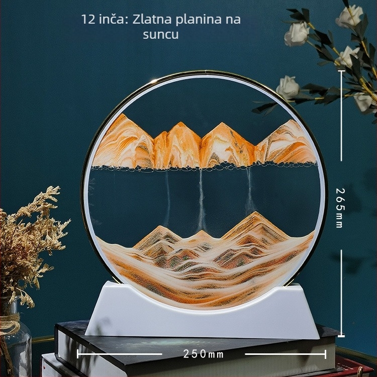 3D slika s tekućim pijeskom u okrugloj staklenoj posudi – dekor za dnevni boravak i radni stol, staklena boca s pijeskom