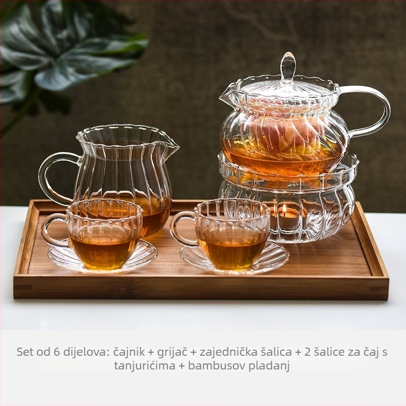 Tanak retro stakleni čajnik za poslijepodnevni čaj – elegantan set čaja, lagani luksuzni set za zdravu pripremu voćno-cvjetnih čajeva, može se zagrijavati