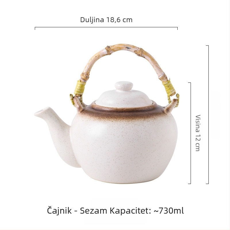 Keramički čajni set u japanskom stilu za kućnu upotrebu, Kung Fu čajni set s drškom, gruba keramika za pripremu čaja, set čajnika i šalice