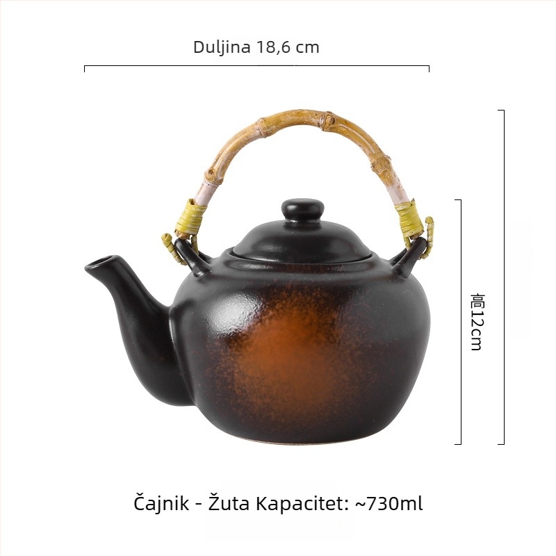 Keramički čajni set u japanskom stilu za kućnu upotrebu, Kung Fu čajni set s drškom, gruba keramika za pripremu čaja, set čajnika i šalice
