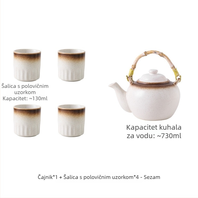 Keramički čajni set u japanskom stilu za kućnu upotrebu, Kung Fu čajni set s drškom, gruba keramika za pripremu čaja, set čajnika i šalice