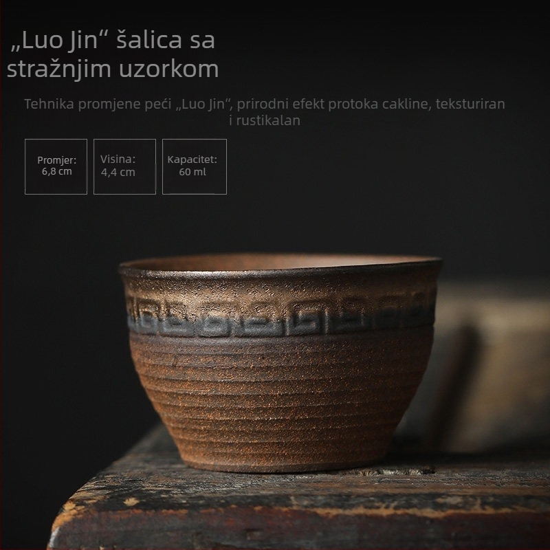 Gruba keramička šalica za čaj, keramička čajna šalica, retro stil, mala šalica s pozlaćenim rubom