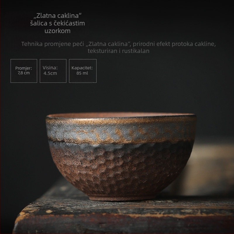 Gruba keramička šalica za čaj, keramička čajna šalica, retro stil, mala šalica s pozlaćenim rubom