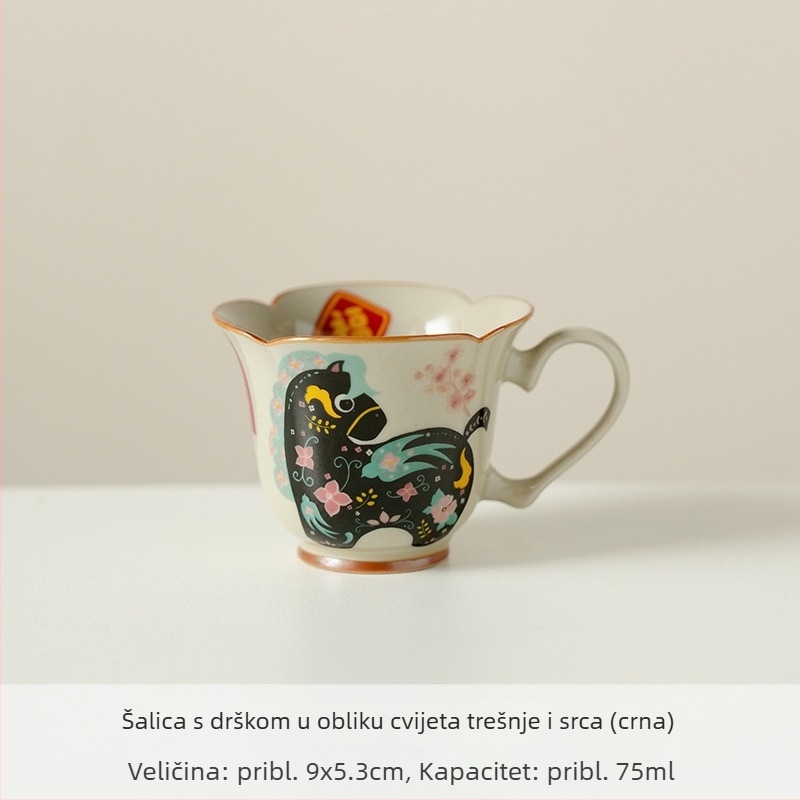 Dvobojna porcelanska šalica za čaj s motivom latice i srca te visokim postoljem, za kućni poslijepodnevni čaj