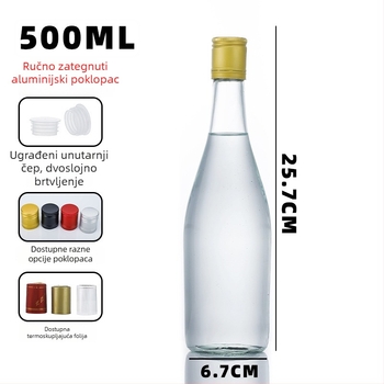Prazna staklena boca 500 ml za kućnu destilaciju – boca za alkohol s klasičnim otvorom