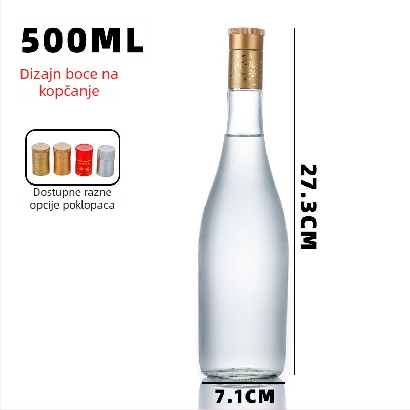 Prazna staklena boca 500 ml za kućnu destilaciju – boca za alkohol s klasičnim otvorom