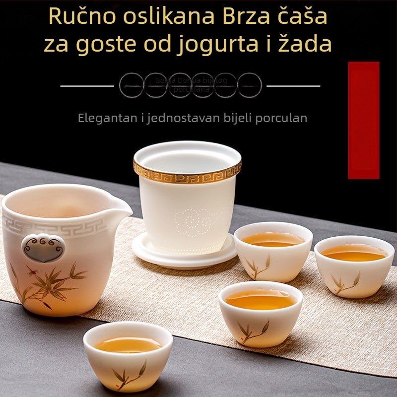 Set za čaj od jadeita u Dehua bijelom porcelanu, za vanjska putovanja, prijenosna šalica