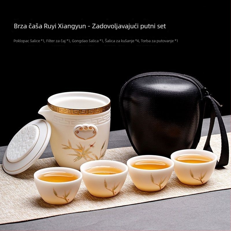 Set za čaj od jadeita u Dehua bijelom porcelanu, za vanjska putovanja, prijenosna šalica