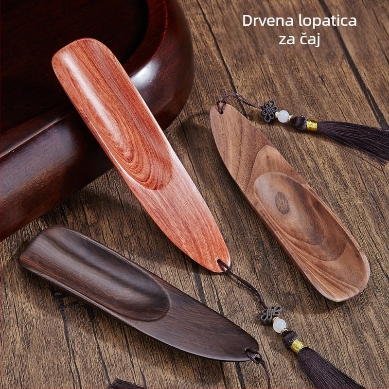 Viseća čajna žličica od masivnog Ebony Walnut drva s dodacima za čajnu ceremoniju