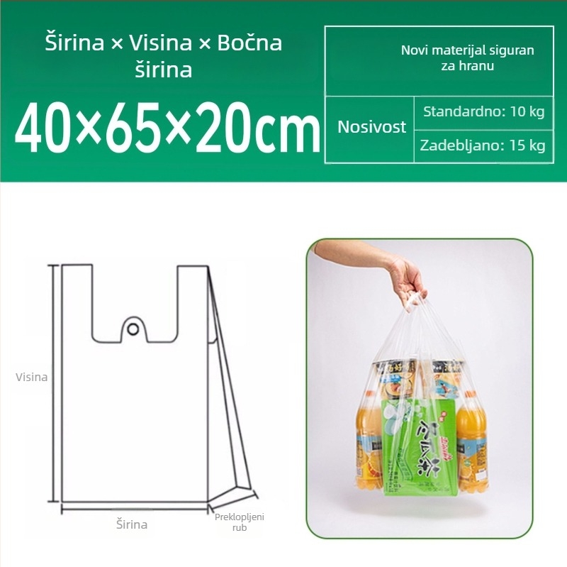 Bijele prozirne prehrambene plastične vrećice za peciva, voće i povrće; vrećice za kupovinu i kućnu upotrebu