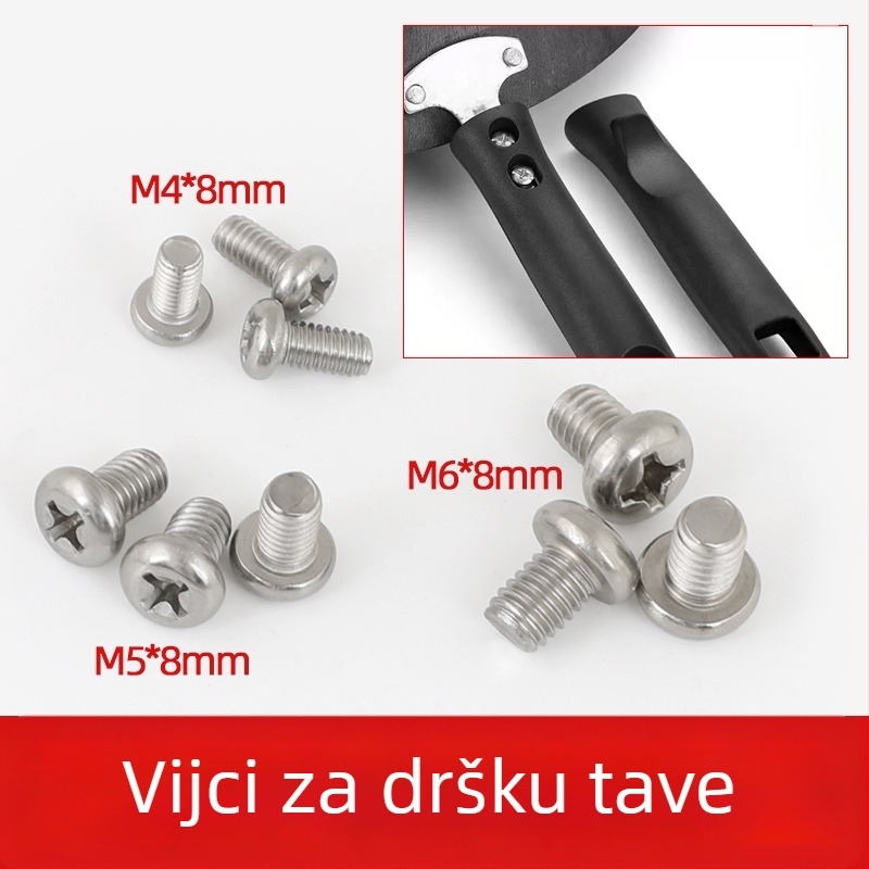 Vijci za držač wok-a i matice za drške lonaca, protuklizne vijčice, M4/M5/M6×8 mm, nehrđajući čelik 304