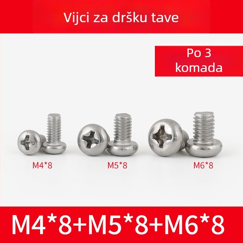 Vijci za držač wok-a i matice za drške lonaca, protuklizne vijčice, M4/M5/M6×8 mm, nehrđajući čelik 304
