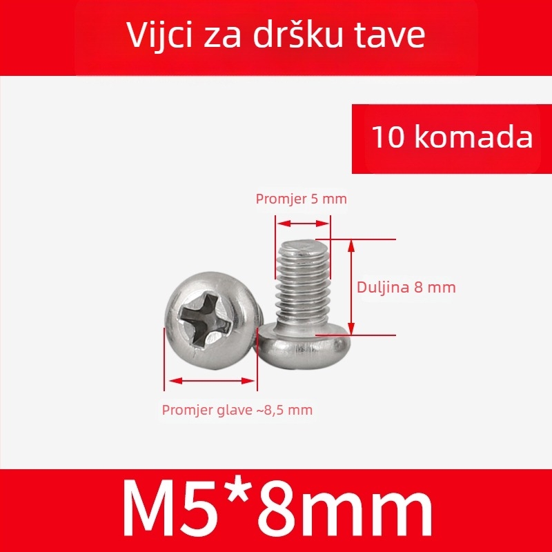 Vijci za držač wok-a i matice za drške lonaca, protuklizne vijčice, M4/M5/M6×8 mm, nehrđajući čelik 304
