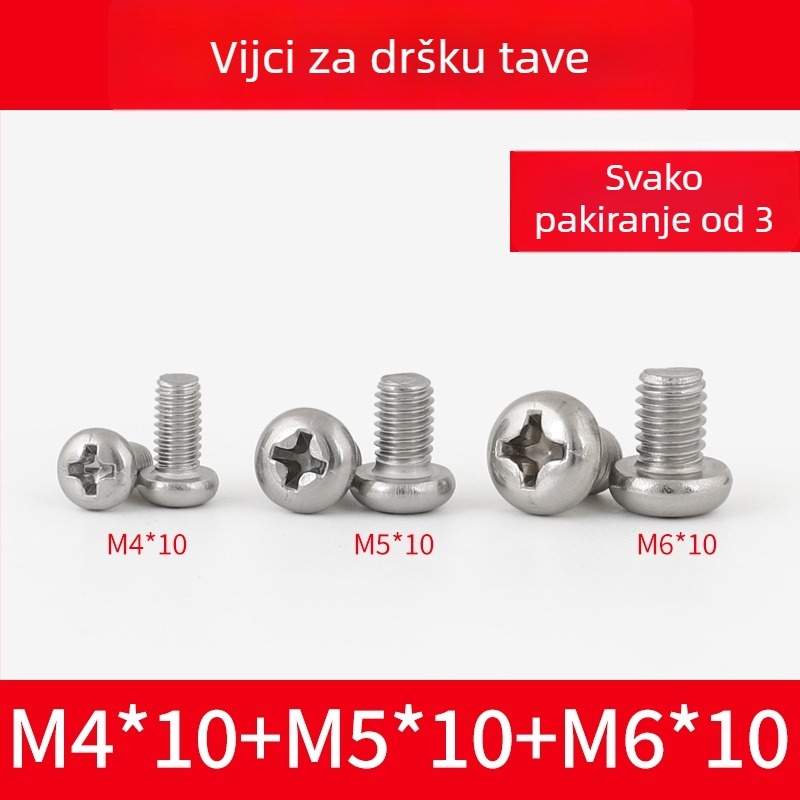 Vijci za držač wok-a i matice za drške lonaca, protuklizne vijčice, M4/M5/M6×8 mm, nehrđajući čelik 304