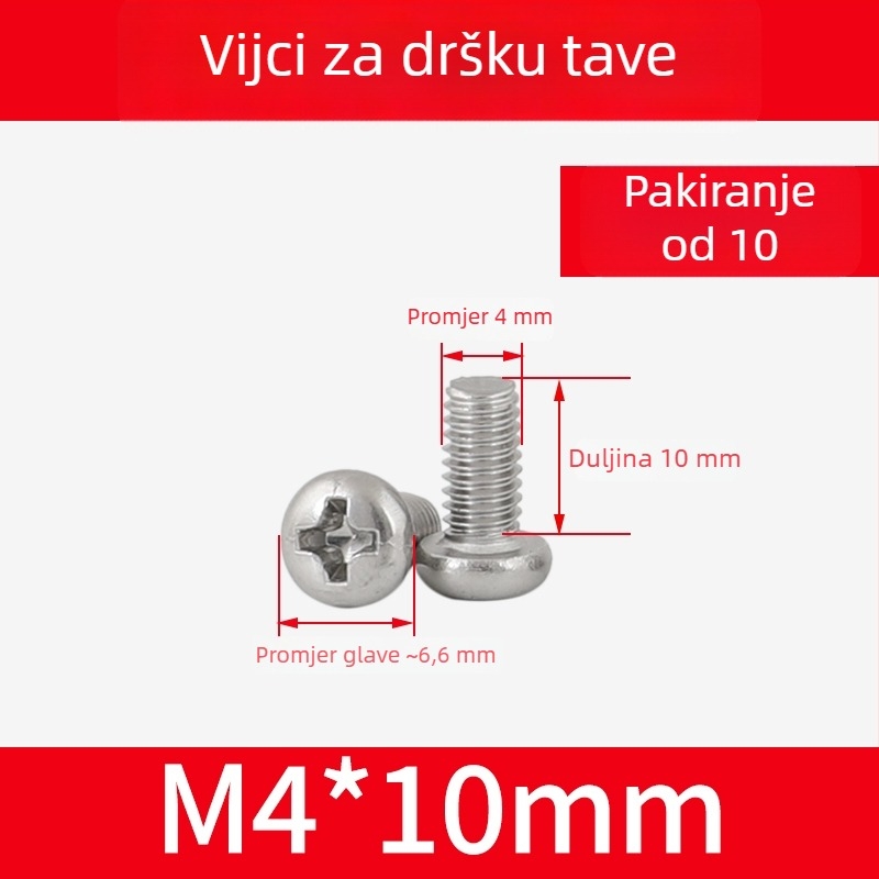 Vijci za držač wok-a i matice za drške lonaca, protuklizne vijčice, M4/M5/M6×8 mm, nehrđajući čelik 304