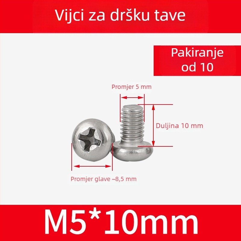 Vijci za držač wok-a i matice za drške lonaca, protuklizne vijčice, M4/M5/M6×8 mm, nehrđajući čelik 304
