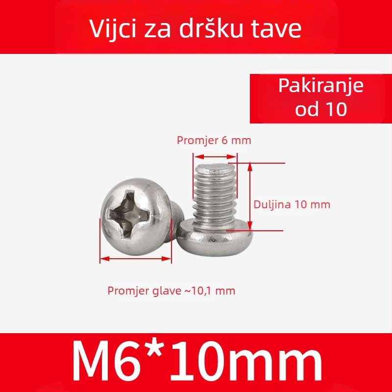 Vijci za držač wok-a i matice za drške lonaca, protuklizne vijčice, M4/M5/M6×8 mm, nehrđajući čelik 304