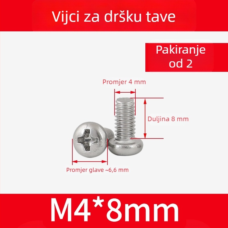 Vijci za držač wok-a i matice za drške lonaca, protuklizne vijčice, M4/M5/M6×8 mm, nehrđajući čelik 304