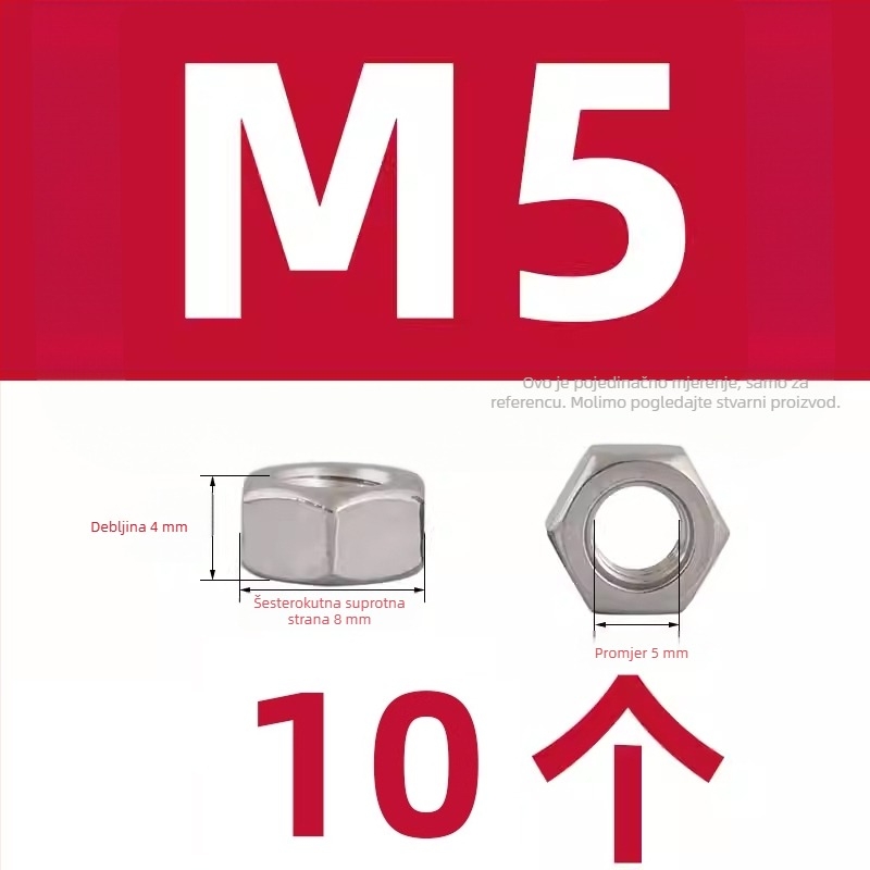Vijci za držač wok-a i matice za drške lonaca, protuklizne vijčice, M4/M5/M6×8 mm, nehrđajući čelik 304