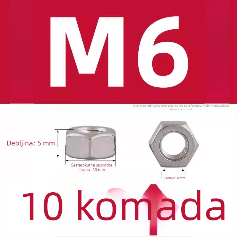 Vijci za držač wok-a i matice za drške lonaca, protuklizne vijčice, M4/M5/M6×8 mm, nehrđajući čelik 304