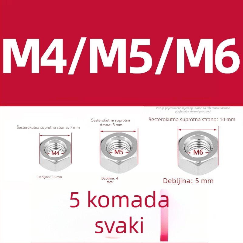 Vijci za držač wok-a i matice za drške lonaca, protuklizne vijčice, M4/M5/M6×8 mm, nehrđajući čelik 304