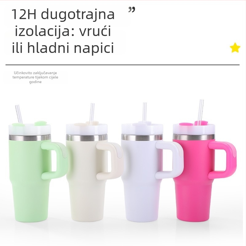 14oz vakuumski izolirani čaš od nehrđajućeg čelika 304, s ručkom, prenosna za vanjsku uporabu i automobil