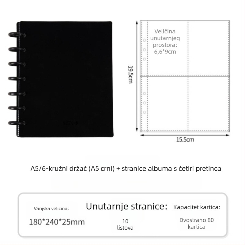 Album za fanove s zatvaračem u obliku gljive promjera 3 inča, četiri pretinca za kartice, 20 stranica, za 30 Polaroid fotografija, DIY fotoalbum