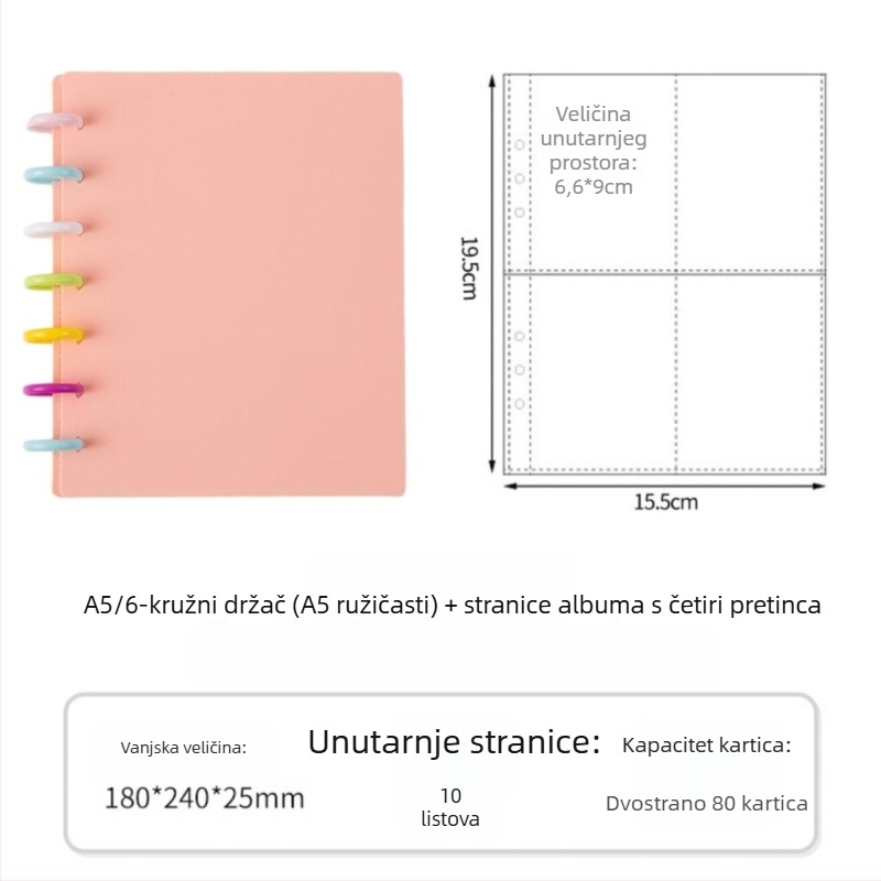Album za fanove s zatvaračem u obliku gljive promjera 3 inča, četiri pretinca za kartice, 20 stranica, za 30 Polaroid fotografija, DIY fotoalbum