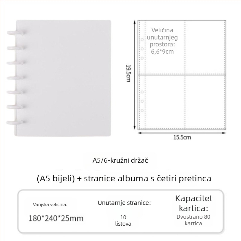 Album za fanove s zatvaračem u obliku gljive promjera 3 inča, četiri pretinca za kartice, 20 stranica, za 30 Polaroid fotografija, DIY fotoalbum