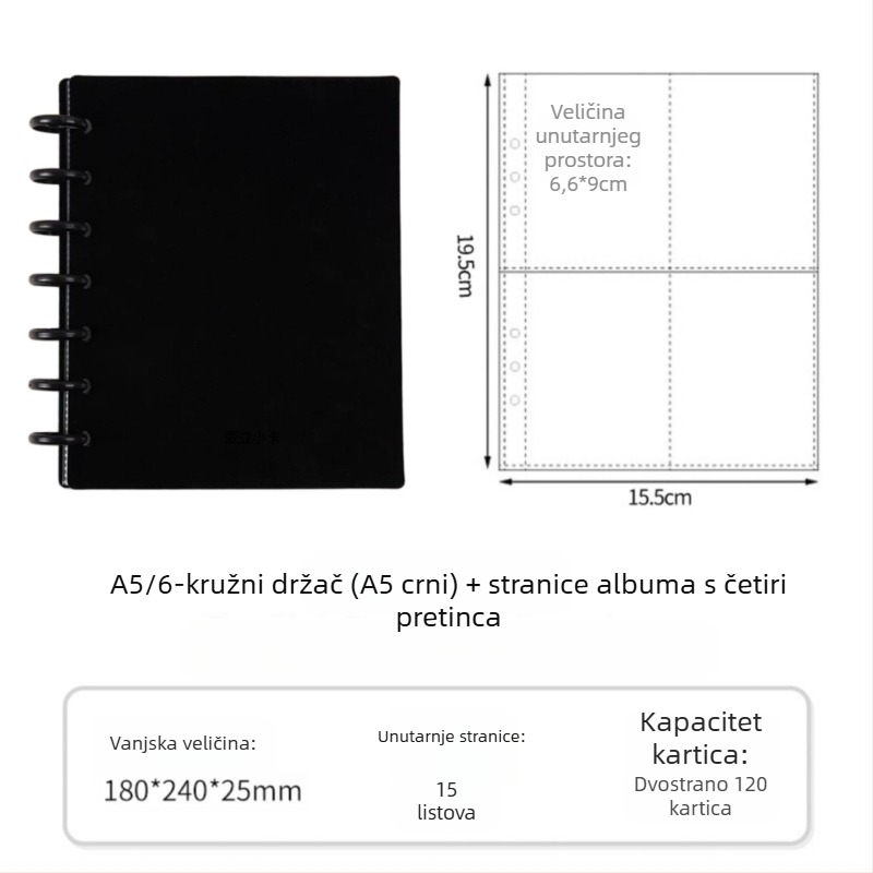 Album za fanove s zatvaračem u obliku gljive promjera 3 inča, četiri pretinca za kartice, 20 stranica, za 30 Polaroid fotografija, DIY fotoalbum