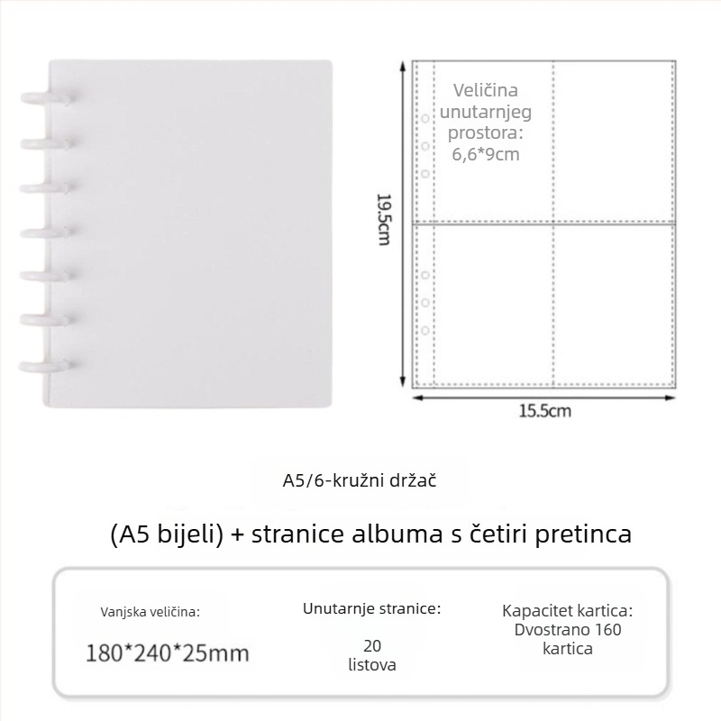 Album za fanove s zatvaračem u obliku gljive promjera 3 inča, četiri pretinca za kartice, 20 stranica, za 30 Polaroid fotografija, DIY fotoalbum