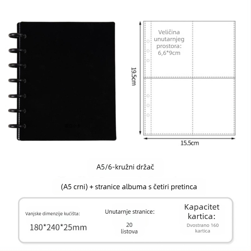 Album za fanove s zatvaračem u obliku gljive promjera 3 inča, četiri pretinca za kartice, 20 stranica, za 30 Polaroid fotografija, DIY fotoalbum