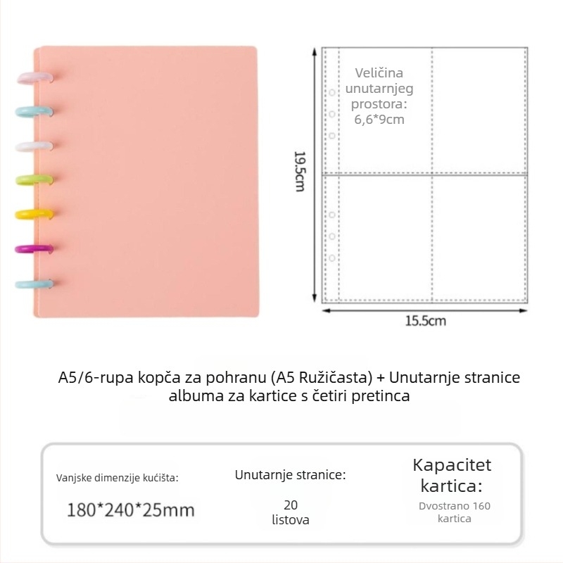 Album za fanove s zatvaračem u obliku gljive promjera 3 inča, četiri pretinca za kartice, 20 stranica, za 30 Polaroid fotografija, DIY fotoalbum