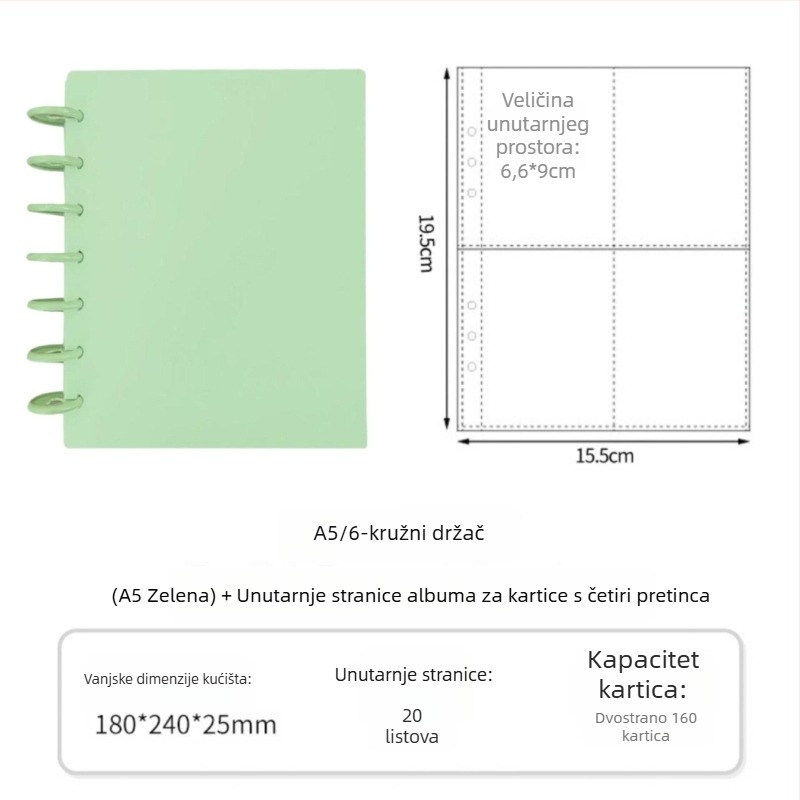 Album za fanove s zatvaračem u obliku gljive promjera 3 inča, četiri pretinca za kartice, 20 stranica, za 30 Polaroid fotografija, DIY fotoalbum