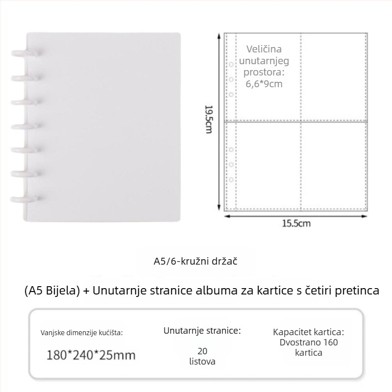 Album za fanove s zatvaračem u obliku gljive promjera 3 inča, četiri pretinca za kartice, 20 stranica, za 30 Polaroid fotografija, DIY fotoalbum