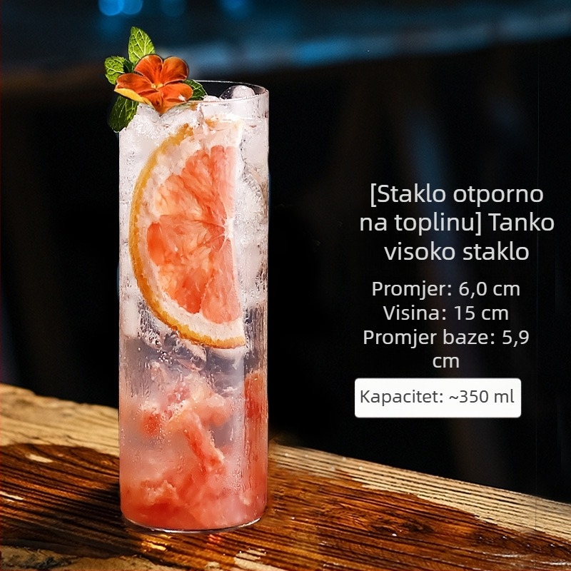 Ultra-tanki kristalno staklo s ravnim rubom za koktele, viski, kavu i likere; borosilikatno staklo, 201–300 ml