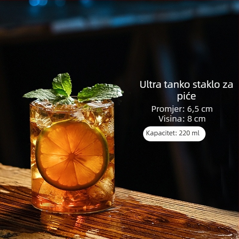 Ultra-tanki kristalno staklo s ravnim rubom za koktele, viski, kavu i likere; borosilikatno staklo, 201–300 ml