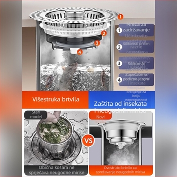 Bakreni filtar za sudoper s mrežicom i pop-up jezgrom, univerzalni odvodni dodatak
