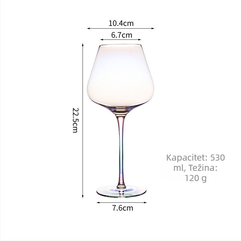 Šareni kristalni set čaša za crveno vino s dekantrom u obliku harfe i U-oblikom te visokim staklima.
