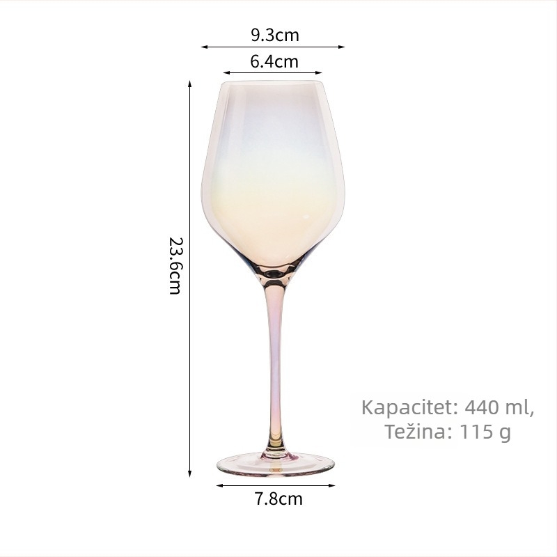 Šareni kristalni set čaša za crveno vino s dekantrom u obliku harfe i U-oblikom te visokim staklima.