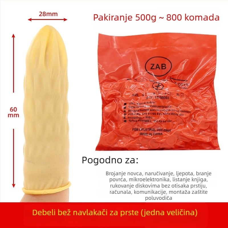 Jednokratne bež latex navlake za prste, bez prašine, narančaste boje, protivklizne i antistatike, 500 g