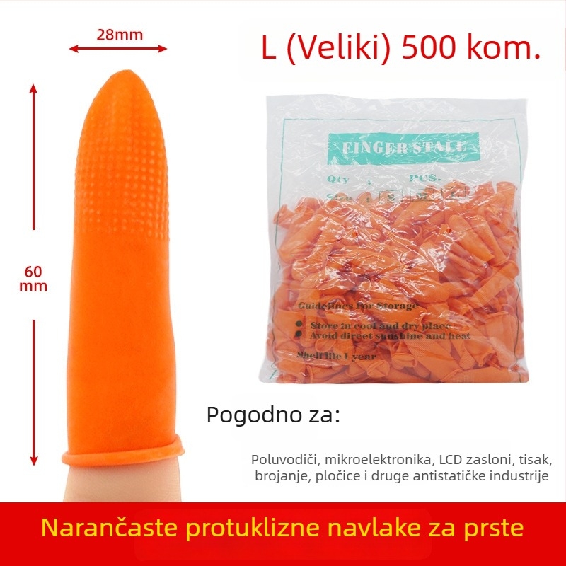 Jednokratne bež latex navlake za prste, bez prašine, narančaste boje, protivklizne i antistatike, 500 g