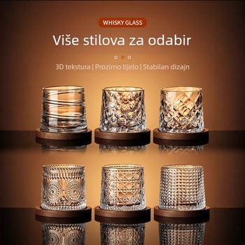 Staklena čaša za whiskey, lagani luksuz, okretna podloga i podmetač
