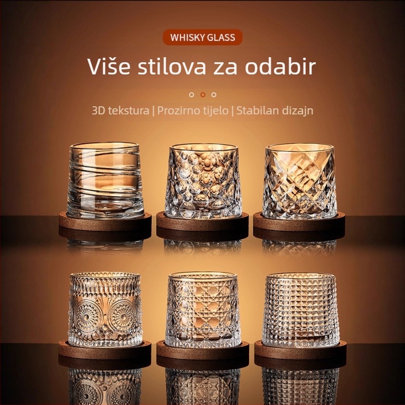 Staklena čaša za whiskey, lagani luksuz, okretna podloga i podmetač