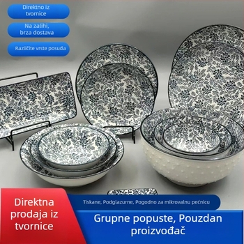 Japanski stil keramičkih tanjura s podglazurnim motívom grančice – moderni minimalistički servis za jelo, tanjuri za sushi, zdjele sa snježnim pahuljama i zdjele za voće