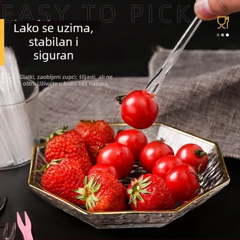 Dvozubna vilica za voće, prozirna plastična, jednokratna, pakirana pojedinačno