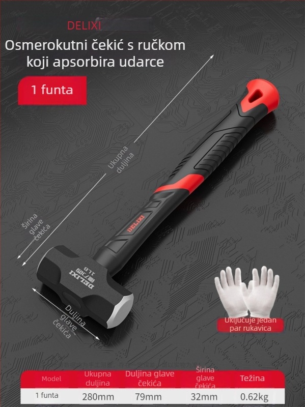 Delixi osmerokutni čekić, 4 lb teški zidarski čekić