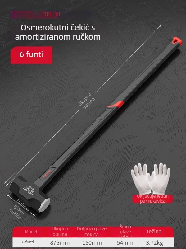Delixi osmerokutni čekić, 4 lb teški zidarski čekić