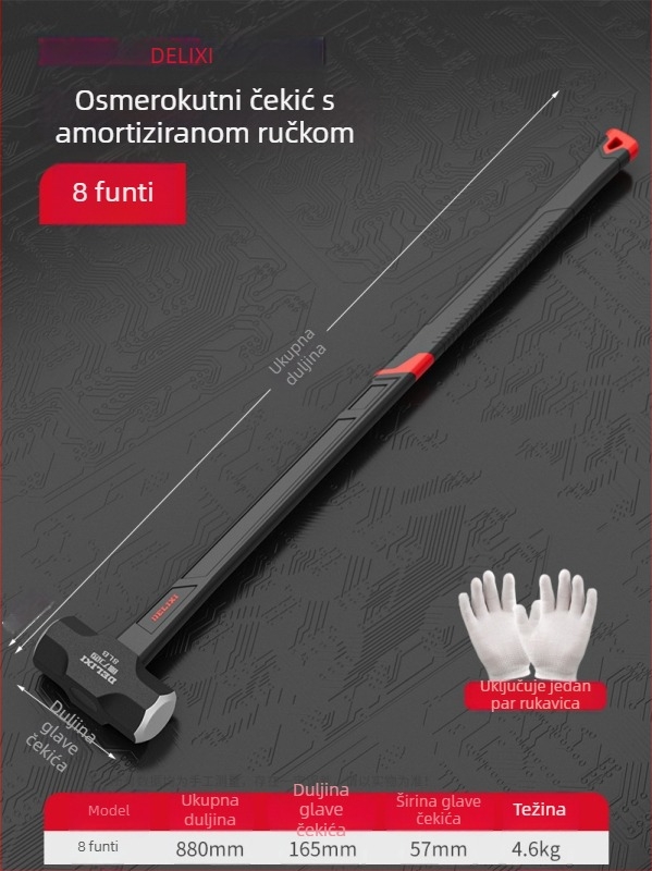 Delixi osmerokutni čekić, 4 lb teški zidarski čekić