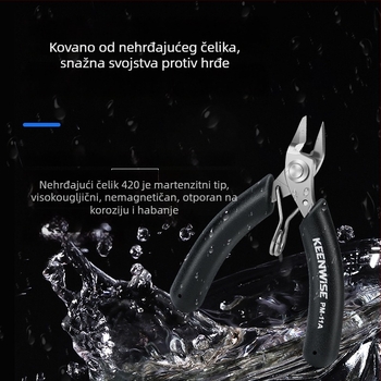 Qingwei Mini ručne kliješta s oštrim vrhom, mali, nehrđajući čelik, zakrivljenim nosom, plosnim i okruglim čeljustima, s oprugom